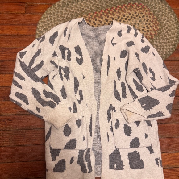 Sweaters - Chic Nation Cream and Gray Cardigan animal print